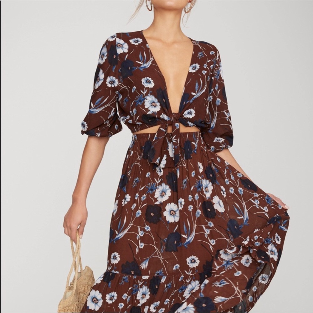 Faithfull the brand Aberdeen la guardia rosewood floral set tie top skirt